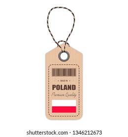 Hang Tag Made In Poland With Flag Icon Isolated On A White Background. Vector Illustration. Made In Badge. Business Concept. Buy products made in Poland. Use For Brochures, Printed Materials, Logos
