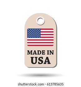 Hang tag made in USA with flag. Vector illustration on white background.