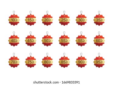 Juego de etiquetas de 10 a 100 por ciento de descuento, etiqueta de descuento de precio de venta para promoción de campaña descuento .eps10