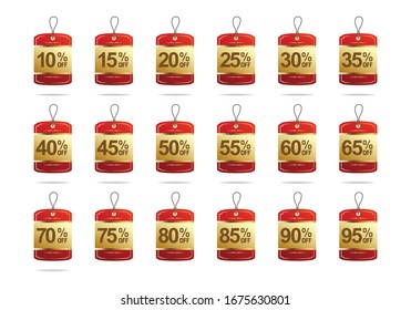 Hang tag set of 10 to 100 percent discount, sales price discount label for campaign promotion discount