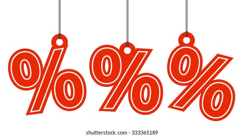 hang tags with red percentage signs on white background