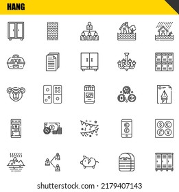 ajuste de iconos de línea de vector colgante. armario, calentamiento global e iconos de los monos. Diseño delgado de línea. Elementos gráficos de contorno modernos, símbolos de trazo simple ilustración de fondo
