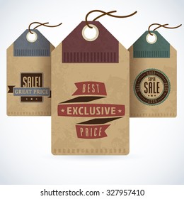 hang vintage tag vector design elements of sale discount on vintage paper label for shop or supermarket hang vintage tag classic group special season pile market low business fancy set best classical