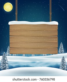 hang wood board sigh on christmas winter lake