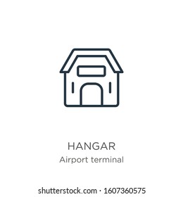 Hangar icon. Thin linear hangar outline icon isolated on white background from airport terminal collection. Line vector sign, symbol for web and mobile