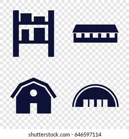 Hangar icons set. set of 4 hangar filled icons such as barn