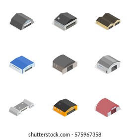 Hangar icons set. Isometric 3d illustration of 9 hangar vector icons for web