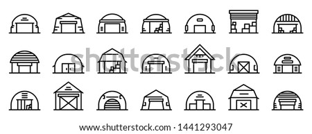 Hangar icons set. Outline set of hangar vector icons for web design isolated on white background