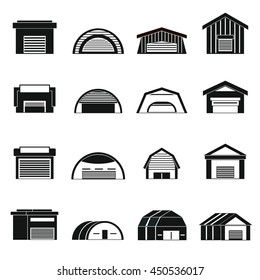 Hangar icons set in simple ctyle. Warehouse set collection vector illustration