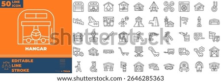 Hangar Line Editable Icons set. Vector illustration in modern thin line style of hangar icons: airplane, office, airport, etc