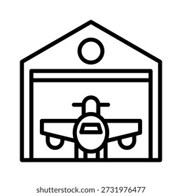 Hangar line icon. Outline vector illustration with editable stroke, isolated on white background. Suitable for aviation, travel, web, mobile app, and UI design.