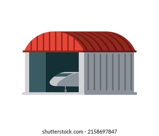 hangar with plane icon isolated
