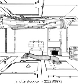 Hangar Satellite Interior Vector 08. Illustration Isolated On White Background. A vector illustration Of A Hangar Satellite Interior.
