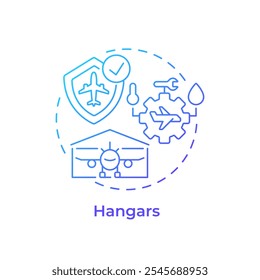 Hangars blue gradient concept icon. Airline management. Aircraft maintenance, engineering. Round shape line illustration. Abstract idea. Graphic design. Easy to use in infographic, presentation