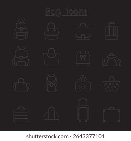 Hangbag Shoulder Bag Set Icon Sign in Vector Art Black White Bag Illustrator Outline Art
