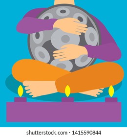 Hangdrum, handpan, musical instrument and man. Vector illustration.