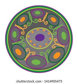 Hangdrum, handpan, musical instrument. Hangdrum with an ornament on it. Vector illustration.
