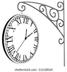 hanged clock over white background, abstract vector art illustration