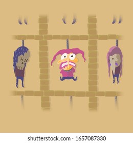 Hanged jester. Cartoon vector illustration