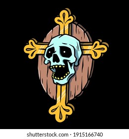 Hanged Skull with Cross Old School Tattoo Illustration