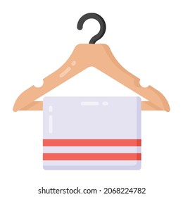 Hanged towel in flat style editable vector, bathroom accessory 