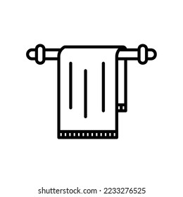 Hanged towel icon for bathroom in black outline style