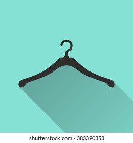 Hanger  black icon with long shadow, flat design. Vector illustration.
