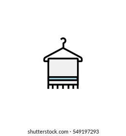 Hanger with blue towel flat line icon