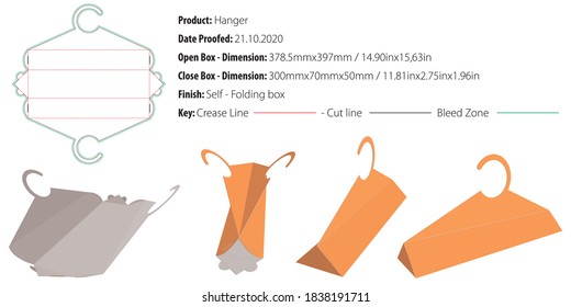 Hanger box craft packaging template self lockdie die-cut vector
