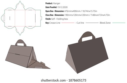 Hanger box craft packaging template self lock die cut vector