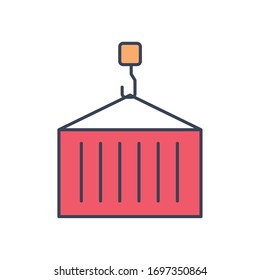Icono del contenedor de carga y carga sobre fondo blanco, estilo de línea y relleno, ilustración vectorial
