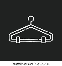 Hanger chalk white icon on black background. Clothes rack, clothing hook, wardrobe item. Domestic garment fixture, empty cloakroom attribute, suit hanger. Isolated vector chalkboard illustration