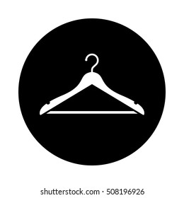 Hanger circle icon. Black, round, minimalist icon isolated on white background. Hanger simple silhouette. Web site page and mobile app design vector element.