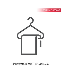Hanger and a cloth line vector icon. Dry cleaning or bathroom outline sign, editable stroke.