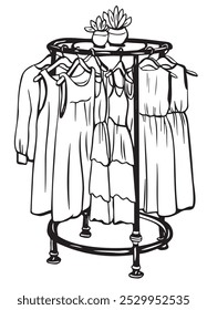 Hanger Clothes Fashion Store . Wardrobe Item Black and White Illustration Simple style vector