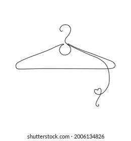 Hanger. Clothes hanger. One single line drawing of hanger isolated on white background. Beautiful hand-drawn design vector icon. Contour drawing. Silhouette. Logo