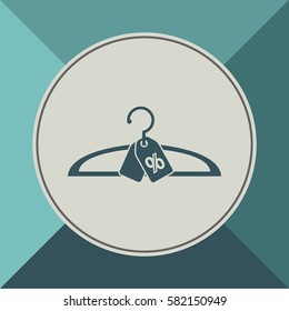 Hanger for clothes with sale tags, vector icon