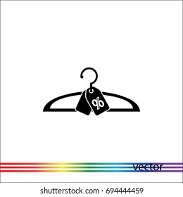 Hanger for clothes with sale tags, vector icon