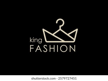 hanger and crown logo. king queen fashion line art vector graphic design