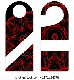 Hanger die cut. Empty shablon with floral mandala ornament. Vector illustration. hotel door hang tag signs.