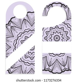 Hanger die cut. Empty shablon with floral mandala ornament. Vector illustration. hotel door hang tag signs.