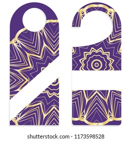 Hanger die cut. Empty shablon with floral mandala ornament. Vector illustration. hotel door hang tag signs.