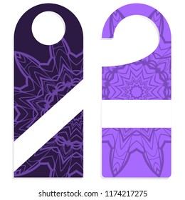Hanger die cut. Empty shablon with floral mandala ornament. Vector illustration. hotel door hang tag signs