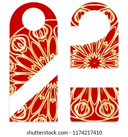 Hanger die cut. Empty shablon with floral mandala ornament. Vector illustration. hotel door hang tag signs.
