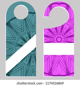 Hanger die cut. Empty shablon with floral mandala ornament. Vector illustration. hotel door hang tag signs