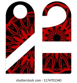 Hanger die cut. Empty shablon with floral mandala ornament. Vector illustration. hotel door hang tag signs.