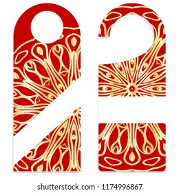 Hanger die cut. Empty shablon with floral mandala ornament. Vector illustration. hotel door hang tag signs.