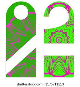 Hanger die cut. Empty shablon with floral mandala ornament. Vector illustration. hotel door hang tag signs
