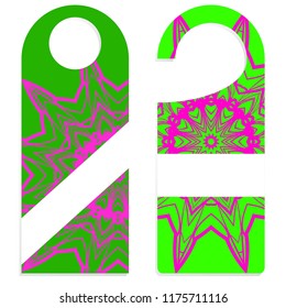 Hanger die cut. Empty shablon with floral mandala ornament. Vector illustration. hotel door hang tag signs