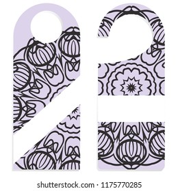 Hanger die cut. Empty shablon with floral mandala ornament. Vector illustration. hotel door hang tag signs.